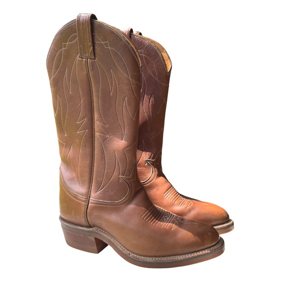 VTG! Tony Lama Western Cowboy Boots 4013 Flame Stitch Leather Work Boots 6.5‎ EE